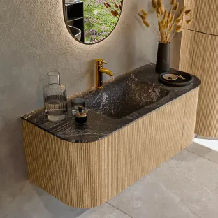 MONDIAZ Kurve-dlux 110cm bathroom furniture - color Oak - 1 drawer - CLOUD washbasin - washbasin Left and Right - 1 tap hole - color Lava