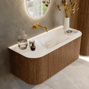MONDIAZ Kurve-dlux 110cm bathroom furniture - colour Walnut - 1 drawer - CLOUD washbasin - washbasin Left and Right - without tap hole - colour Frappe