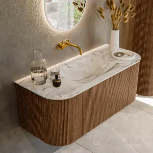 MONDIAZ Kurve-dlux 110cm bathroom furniture - colour Walnut - 1 drawer - CLOUD washbasin - washbasin Left and Right - without tap hole - colour Glace