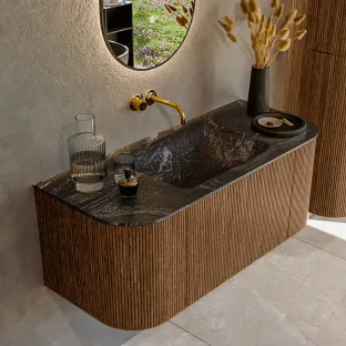 MONDIAZ Kurve-dlux 110cm bathroom furniture - colour Walnut - 1 drawer - CLOUD washbasin - washbasin Left and Right - without tap hole - colour Lava