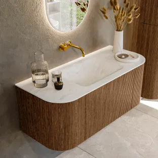 MONDIAZ Kurve-dlux 110cm bathroom furniture - colour Walnut - 1 drawer - CLOUD washbasin - washbasin Left and Right - without tap hole - colour Opalo