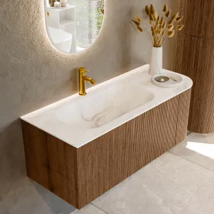 MONDIAZ Kurve-dlux 115cm bathroom furniture - colour Walnut - 1 drawer - BIG SMALL washbasin - washbasin in the middle - 1 tap hole - colour Frappe