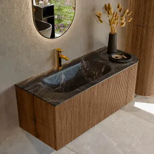 MONDIAZ Kurve-dlux 115cm bathroom furniture - colour Walnut - 1 drawer - BIG SMALL washbasin - washbasin in the middle - 1 tap hole - colour Lava