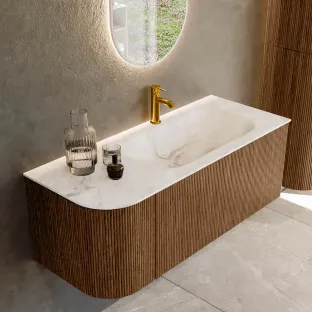 MONDIAZ Kurve-dlux 115cm bathroom furniture - colour Walnut - 2 drawers - BIG SMALL washbasin - washbasin Left - 1 tap hole - colour Frappe