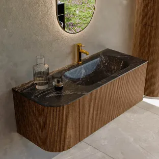 MONDIAZ Kurve-dlux 115cm bathroom furniture - color Walnut - 2 drawers - BIG SMALL washbasin - washbasin Left - 1 tap hole - color Lava
