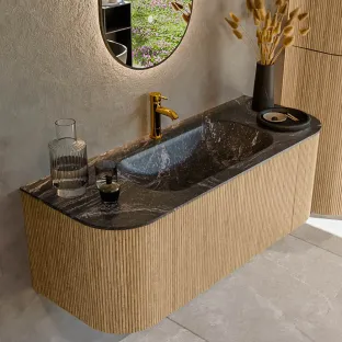 MONDIAZ Kurve-dlux 120cm bathroom furniture - color Oak - 1 drawer - BIG SMALL washbasin - washbasin Left and Right - 1 tap hole - color Lava