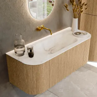 MONDIAZ Kurve-dlux 120cm bathroom furniture - colour Oak - 1 drawer - BIG SMALL washbasin - washbasin Left and Right - without tap hole - colour Frappe