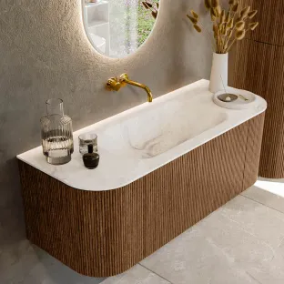 MONDIAZ Kurve-dlux 120cm bathroom furniture - colour Walnut - 1 drawer - BIG SMALL washbasin - washbasin Left and Right - without tap hole - colour Frappe