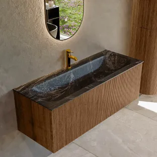 MONDIAZ Kurve-dlux 120cm bathroom furniture - color Walnut - 2 drawers - BIG LARGE washbasin - washbasin Left - 1 tap hole - color Lava