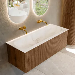 MONDIAZ Kurve-dlux 120cm bathroom furniture - colour Walnut - 2 drawers - BIG LARGE washbasin - washbasin Left - without tap hole - colour Frappe