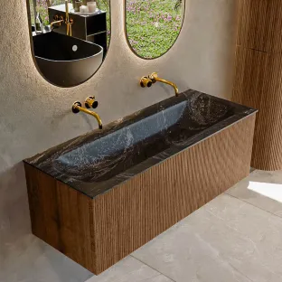 MONDIAZ Kurve-dlux 120cm bathroom furniture - colour Walnut - 2 drawers - BIG LARGE washbasin - washbasin Left - without tap hole - colour Lava