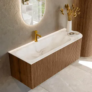 MONDIAZ Kurve-dlux 125cm bathroom furniture - colour Walnut - 1 drawer - BIG MEDIUM washbasin - washbasin in the middle - 1 tap hole - colour Frappe