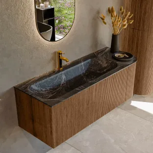 MONDIAZ Kurve-dlux 125cm bathroom furniture - colour Walnut - 1 drawer - BIG MEDIUM washbasin - washbasin in the middle - 1 tap hole - colour Lava