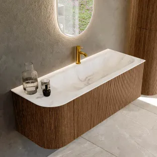 MONDIAZ Kurve-dlux 125cm bathroom furniture - colour Walnut - 2 drawers - BIG MEDIUM washbasin - washbasin Left - 1 tap hole - colour Frappe