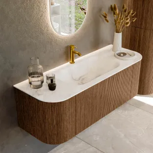 MONDIAZ Kurve-dlux 130cm bathroom furniture - colour Walnut - 1 drawer - BIG SMALL washbasin - washbasin Left and Right - 1 tap hole - colour Frappe