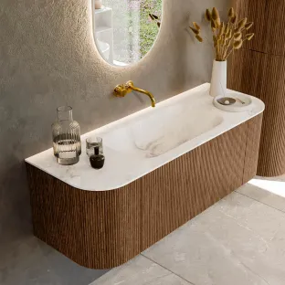 MONDIAZ Kurve-dlux 130cm bathroom furniture - colour Walnut - 1 drawer - BIG SMALL washbasin - washbasin Left and Right - without tap hole - colour Frappe
