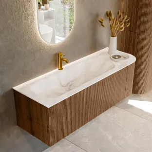 MONDIAZ Kurve-dlux 135cm bathroom furniture - colour Walnut - 1 drawer - BIG MEDIUM washbasin - washbasin in the middle - 1 tap hole - colour Frappe