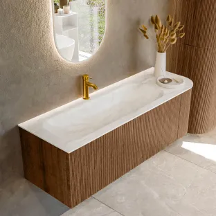 MONDIAZ Kurve-dlux 135cm bathroom furniture - colour Walnut - 1 drawer - BIG MEDIUM washbasin - washbasin in the middle - 1 tap hole - colour Ostra