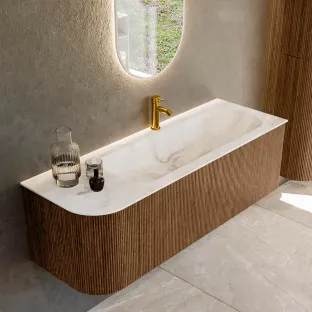 MONDIAZ Kurve-dlux 135cm bathroom furniture - colour Walnut - 2 drawers - BIG MEDIUM washbasin - washbasin Left - 1 tap hole - colour Frappe
