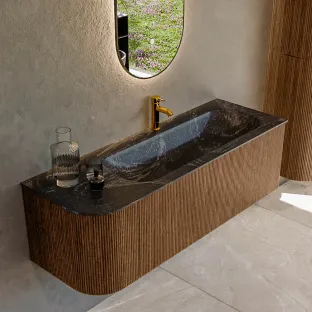 MONDIAZ Kurve-dlux 135cm bathroom furniture - color Walnut - 2 drawers - BIG MEDIUM washbasin - washbasin Left - 1 tap hole - color Lava