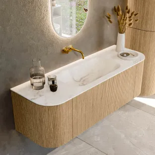 MONDIAZ Kurve-dlux 140cm bathroom furniture - colour Oak - 1 drawer - BIG SMALL washbasin - washbasin Left and Right - without tap hole - colour Frappe