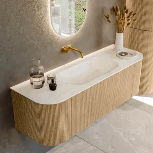 MONDIAZ Kurve-dlux 140cm bathroom furniture - colour Oak - 1 drawer - BIG SMALL washbasin - washbasin Left and Right - without tap hole - colour Ostra