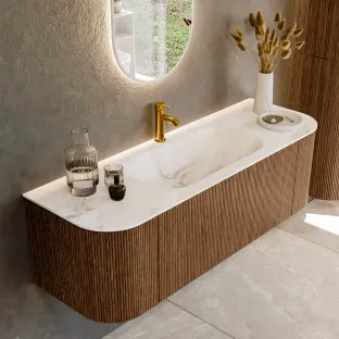 MONDIAZ Kurve-dlux 140cm bathroom furniture - colour Walnut - 1 drawer - BIG SMALL washbasin - washbasin Left and Right - 1 tap hole - colour Frappe