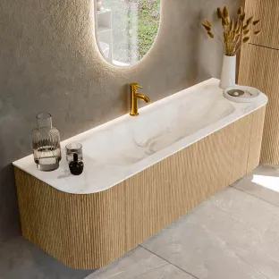 MONDIAZ Kurve-dlux 150cm bathroom furniture - colour Oak - 1 drawer - BIG MEDIUM washbasin - washbasin Left and Right - 1 tap hole - colour Frappe