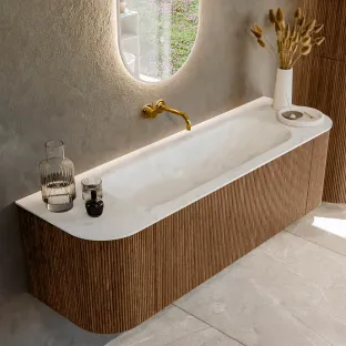 MONDIAZ Kurve-dlux 150cm bathroom furniture - colour Walnut - 1 drawer - BIG MEDIUM washbasin - washbasin Left and Right - without tap hole - colour Opalo