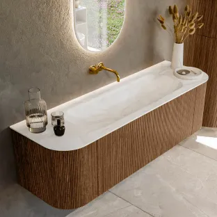 MONDIAZ Kurve-dlux 150cm bathroom furniture - colour Walnut - 1 drawer - BIG MEDIUM washbasin - washbasin Left and Right - without tap hole - colour Ostra