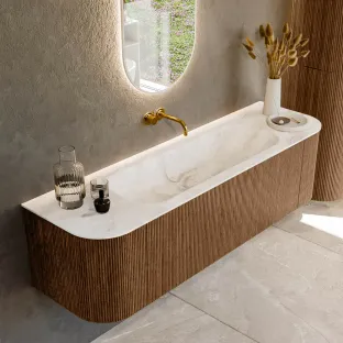 MONDIAZ Kurve-dlux 160cm bathroom furniture - colour Walnut - 1 drawer - BIG MEDIUM washbasin - washbasin Left and Right - without tap hole - colour Frappe