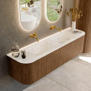MONDIAZ Kurve-dlux 170cm bathroom furniture - colour Walnut - 1 drawer - LEAF washbasin - washbasin Left and Right - without tap hole - colour Frappe