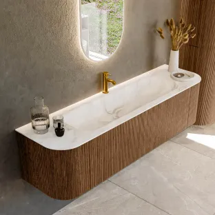MONDIAZ Kurve-dlux 170cm bathroom furniture - color Walnut - 2 drawers - BIG LARGE washbasin - washbasin Left and Right - 1 tap hole - color Frappe