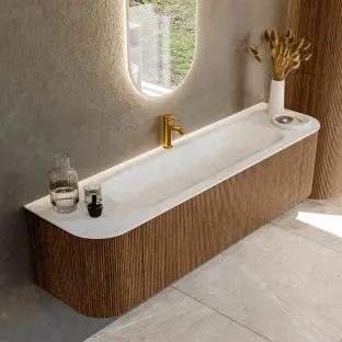 MONDIAZ Kurve-dlux 170cm bathroom furniture - color Walnut - 2 drawers - BIG LARGE washbasin - washbasin Left and Right - 1 tap hole - color Opalo