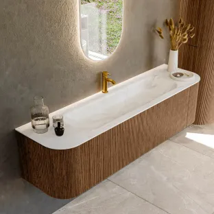 MONDIAZ Kurve-dlux 170cm bathroom furniture - color Walnut - 2 drawers - BIG LARGE washbasin - washbasin Left and Right - 1 tap hole - color Ostra