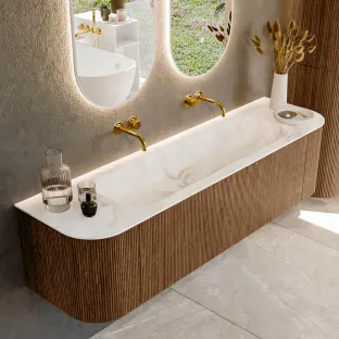 MONDIAZ Kurve-dlux 170cm bathroom furniture - colour Walnut - 2 drawers - BIG LARGE washbasin - washbasin Left and Right - without tap hole - colour Frappe