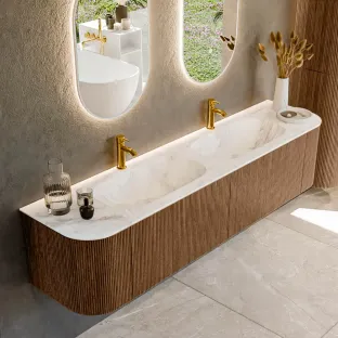 MONDIAZ Kurve-dlux 190cm bathroom furniture - colour Walnut - 1 drawer - STOR SMALL washbasin - washbasin Left and Right - 2 tap holes - colour Frappe