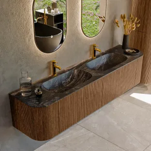 MONDIAZ Kurve-dlux 190cm bathroom furniture - colour Walnut - 1 drawer - STOR SMALL washbasin - washbasin Left and Right - 2 tap holes - colour Lava