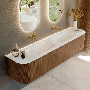 MONDIAZ Kurve-dlux 190cm bathroom furniture - colour Walnut - 1 drawer - STOR SMALL washbasin - washbasin Left and Right - without tap hole - colour Opalo