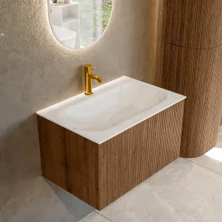 MONDIAZ Kurve-dlux 70cm bathroom furniture - colour Walnut - 1 drawer - BIG SMALL washbasin - washbasin in the middle - 1 tap hole - colour Ostra