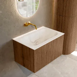 MONDIAZ Kurve-dlux 70cm bathroom furniture - colour Walnut - 1 drawer - BIG SMALL washbasin - washbasin in the middle - without tap hole - colour Frappe