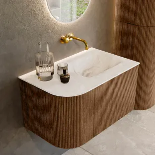 MONDIAZ Kurve-dlux 75cm bathroom furniture - colour Walnut - 2 drawers - GRUNNE washbasin - washbasin Left - without tap hole - colour Frappe