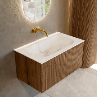 MONDIAZ Kurve-dlux 80cm bathroom furniture - colour Walnut - 1 drawer - BIG SMALL washbasin - washbasin in the middle - without tap hole - colour Frappe