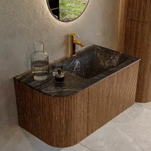 MONDIAZ Kurve-dlux 85cm bathroom furniture - colour Walnut - 2 drawers - CLOUD washbasin - washbasin Left - 1 tap hole - colour Lava