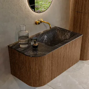 MONDIAZ Kurve-dlux 85cm bathroom furniture - colour Walnut - 2 drawers - CLOUD washbasin - washbasin Left - without tap hole - colour Lava