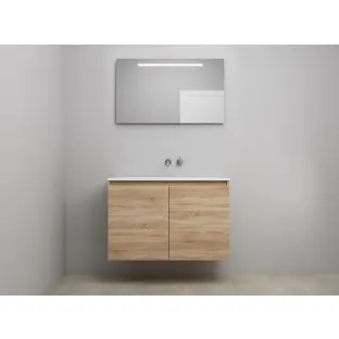 Sanilet bathroom furniture with doors - construction kit - Acrylic white - Oak - 100x46x67 cm - 2 doors - No tap hole - LED mirror