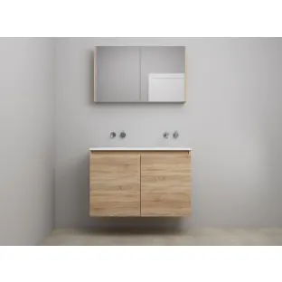 Sanilet bathroom furniture with doors - construction kit - Acrylic white - Oak - 100x46x67 cm - 2 doors - No tap hole - Mirror cabinet