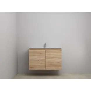 Sanilet bathroom furniture with doors - construction kit - Acrylic white - Oak - 100x46x67 cm - 2 doors - 1 tap hole - Without mirror