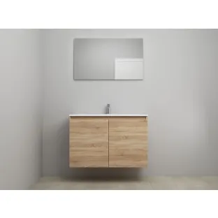 Sanilet bathroom furniture with doors - construction kit - Acrylic white - Oak - 100x46x67 cm - 2 doors - 1 tap hole - With mirror