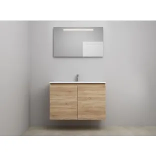 Sanilet bathroom furniture with doors - construction kit - Acrylic white - Oak - 100x46x67 cm - 2 doors - 1 tap hole - LED mirror